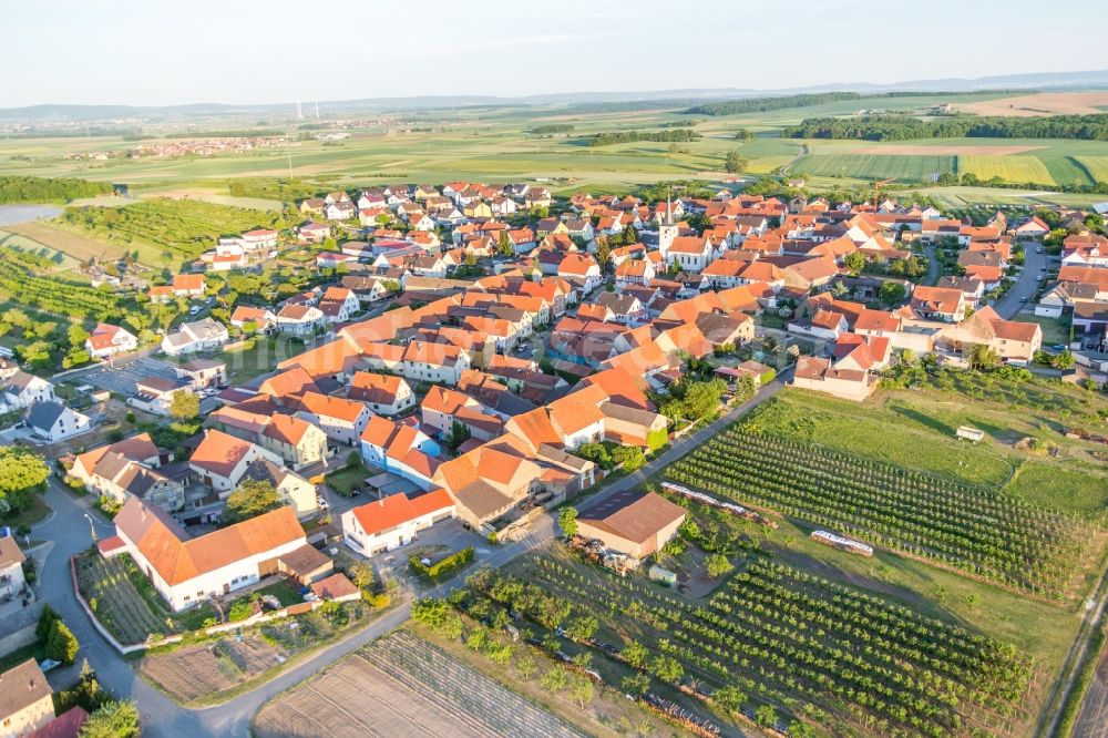 Kolitzheim from above - Village - view on the edge of agricultural fields and farmland in the district Lindach in Kolitzheim in the state Bavaria, Germany