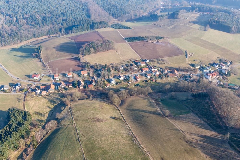 Aerial photograph Grasellenbach - Village - view on the edge of agricultural fields and farmland in the district Litzelbach in Grasellenbach in the state Hesse, Germany