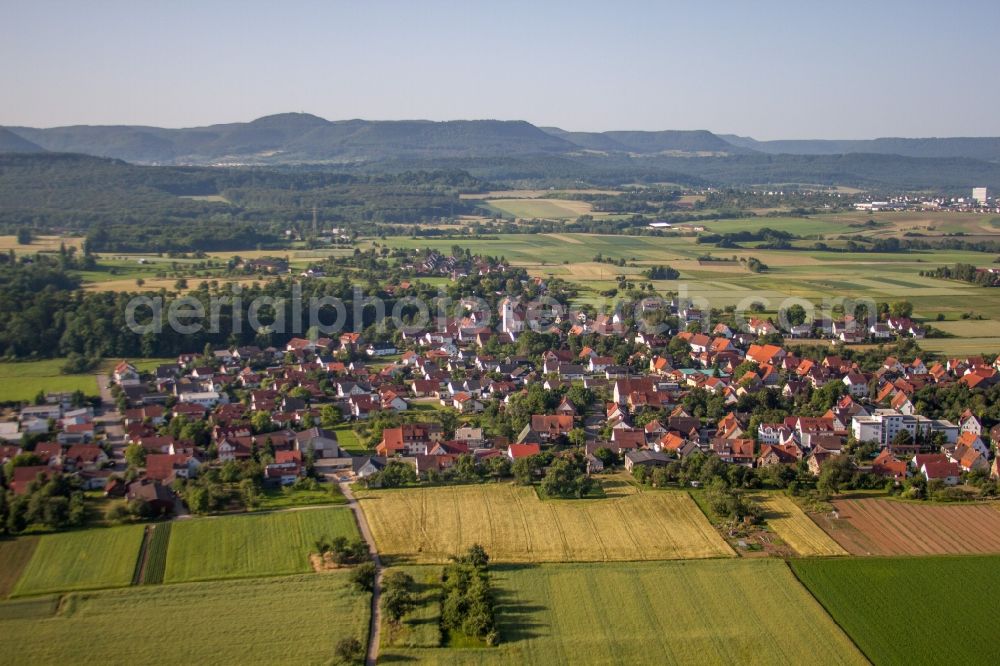 Kusterdingen from above - Village - view on the edge of agricultural fields and farmland in the district Maehringen in Kusterdingen in the state Baden-Wuerttemberg, Germany