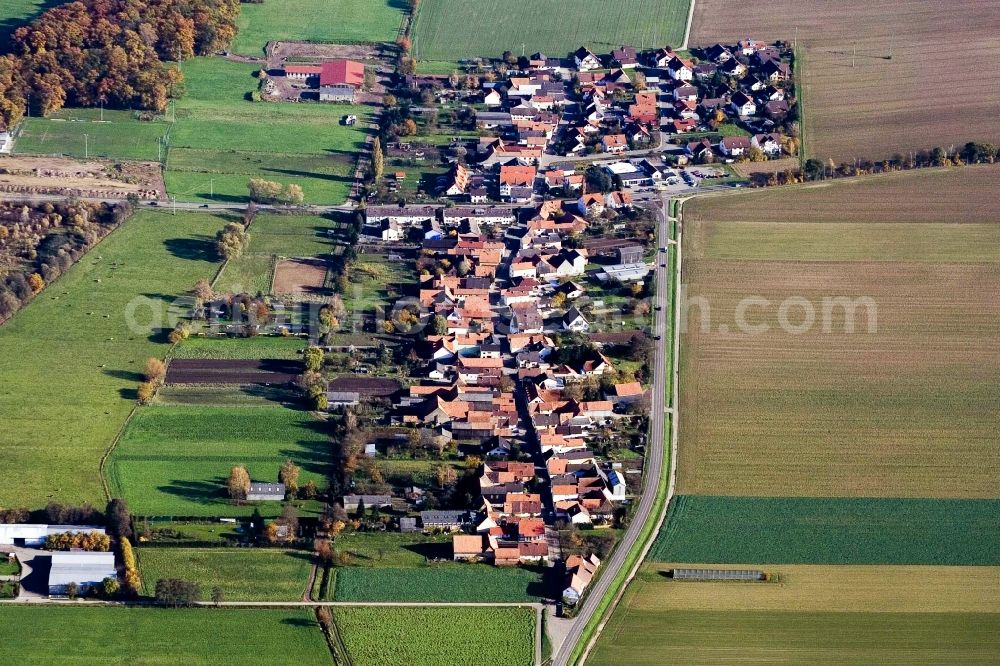 Aerial photograph Kandel - Village - view on the edge of agricultural fields and farmland in the district Minderslachen in Kandel in the state Rhineland-Palatinate