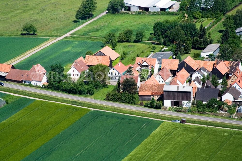 Aerial photograph Kandel - Village - view on the edge of agricultural fields and farmland in the district Minderslachen in Kandel in the state Rhineland-Palatinate