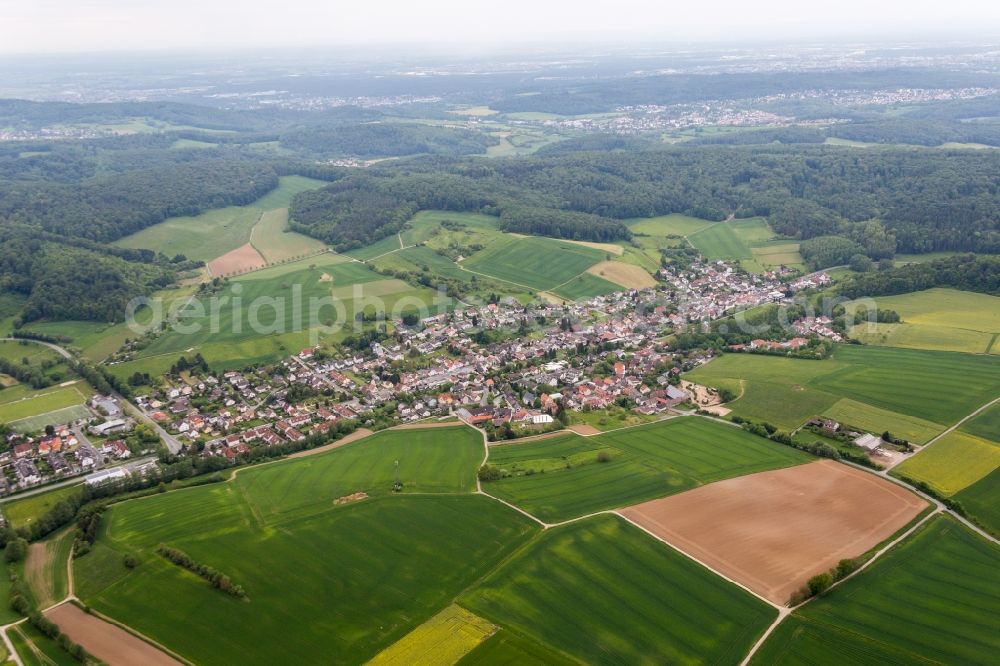 Aerial image Ober-Ramstadt - Village - view on the edge of agricultural fields and farmland in the district Modau in Ober-Ramstadt in the state Hesse, Germany