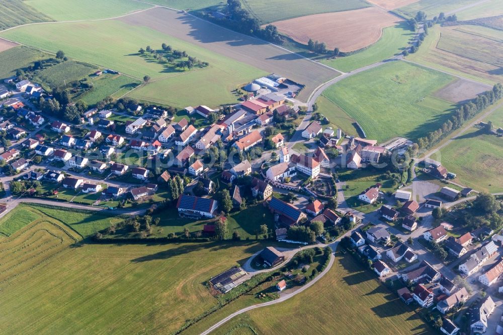 Aerial image Bad Saulgau - Village - view on the edge of agricultural fields and farmland in the district Moosheim in Bad Saulgau in the state Baden-Wuerttemberg, Germany