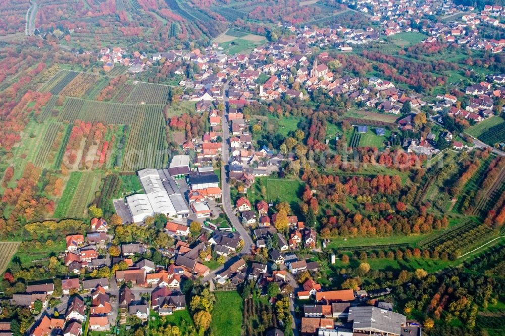 Achern from above - Village - view on the edge of agricultural fields and farmland in the district Moesbach in Achern in the state Baden-Wuerttemberg, Germany