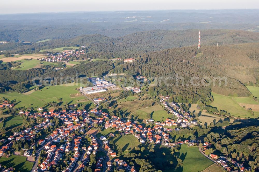 Abtsteinach from the bird's eye view: Village - view on the edge of agricultural fields and farmland in the district Ober-Abtsteinach in Abtsteinach in the state Hesse, Germany