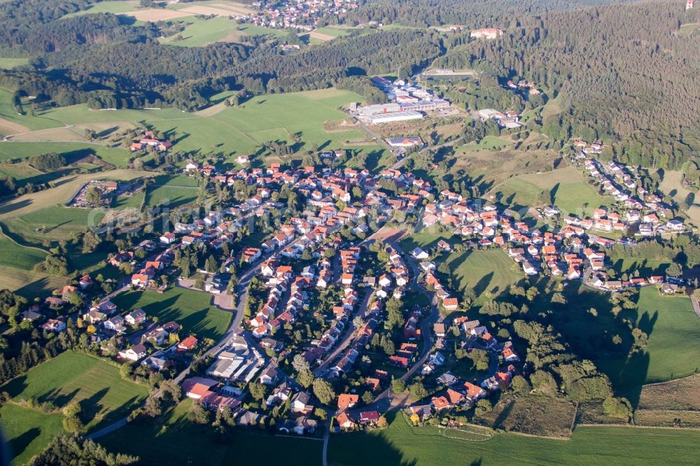 Aerial image Abtsteinach - Village - view on the edge of agricultural fields and farmland in the district Ober-Abtsteinach in Abtsteinach in the state Hesse, Germany