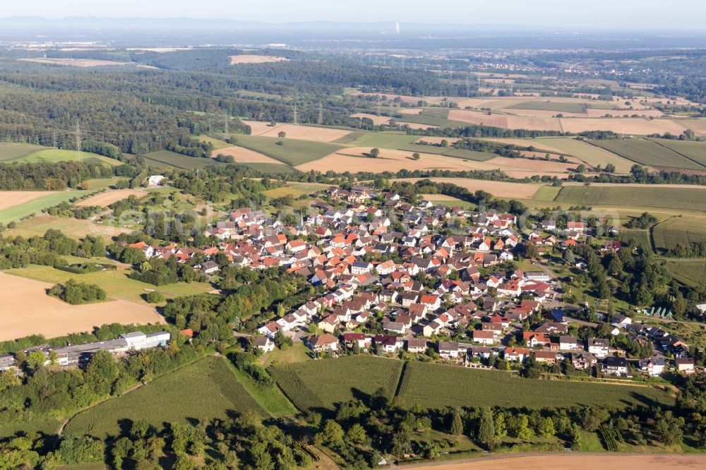 Kraichtal from above - Village - view on the edge of agricultural fields and farmland in the district Oberacker in Kraichtal in the state Baden-Wuerttemberg, Germany