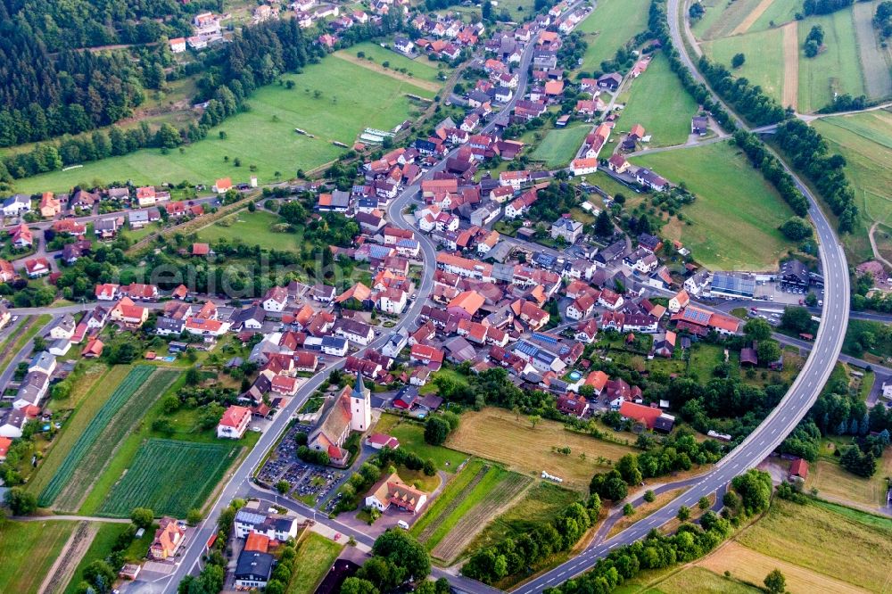 Aerial photograph Wildflecken - Village - view on the edge of agricultural fields and farmland in the district Oberbach in Wildflecken in the state Bavaria, Germany