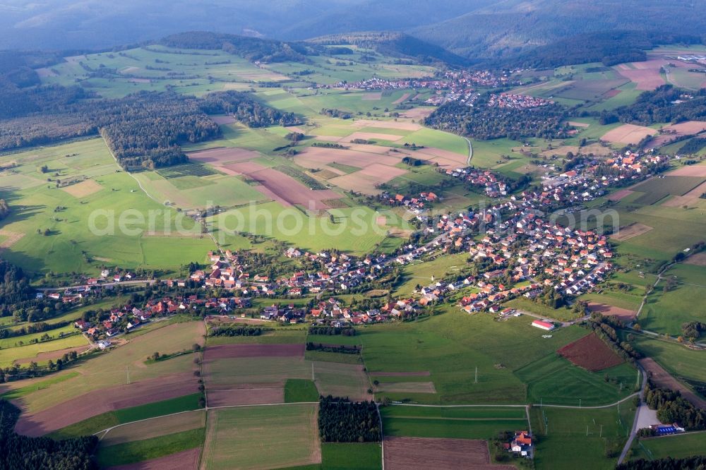 Aerial photograph Waldbrunn - Village - view on the edge of agricultural fields and farmland in the district Oberdielbach in Waldbrunn in the state Baden-Wuerttemberg, Germany