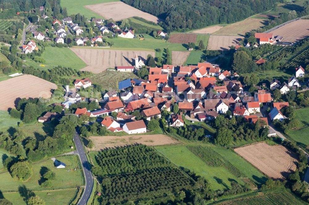 Leutenbach from the bird's eye view: Village - view on the edge of agricultural fields and farmland in the district Oberehrenbach in Leutenbach in the state Bavaria, Germany