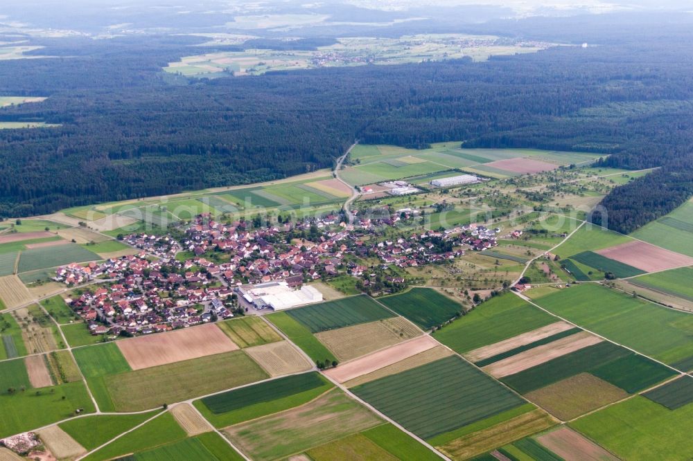 Neubulach from above - Village - view on the edge of agricultural fields and farmland in the district Oberhaugstett in Neubulach in the state Baden-Wuerttemberg, Germany