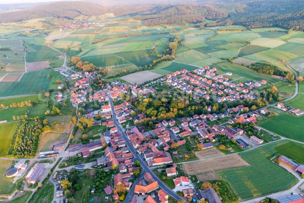 Aerial photograph Knetzgau - Village - view on the edge of agricultural fields and farmland in the district Oberschwappach in Knetzgau in the state Bavaria, Germany