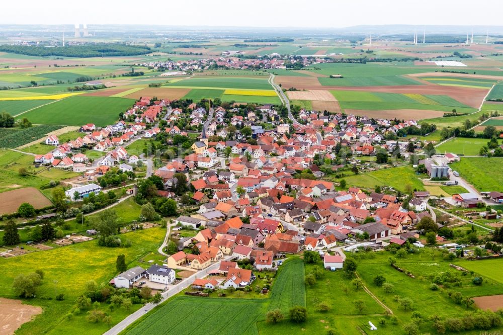 Hausen from above - Village - view on the edge of agricultural fields and farmland in the district Rieden in Hausen in the state Bavaria, Germany