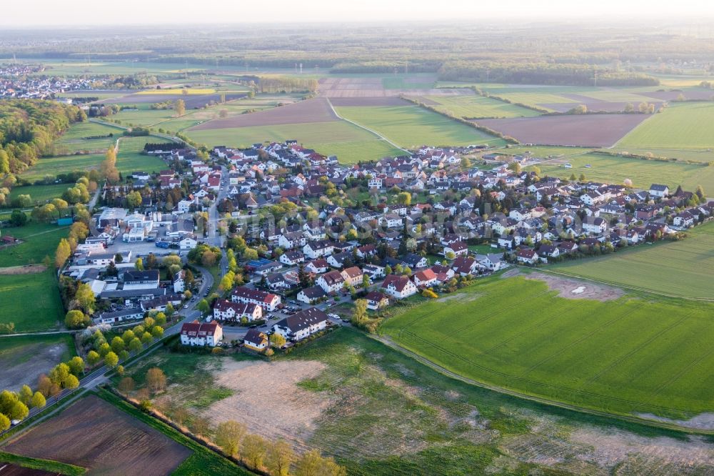 Zwingenberg from above - Village - view on the edge of agricultural fields and farmland in the district Rodau in Zwingenberg in the state Hesse, Germany