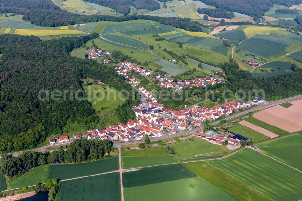 Eltmann from above - Village - view on the edge of agricultural fields and farmland in the district Rossstadt in Eltmann in the state Bavaria, Germany