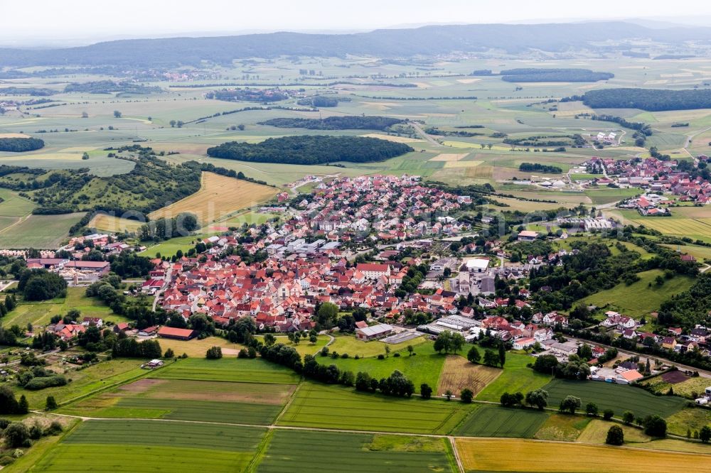 Thundorf in Unterfranken from above - Village - view on the edge of agricultural fields and farmland in the district Rothhausen in Thundorf in Unterfranken in the state Bavaria, Germany