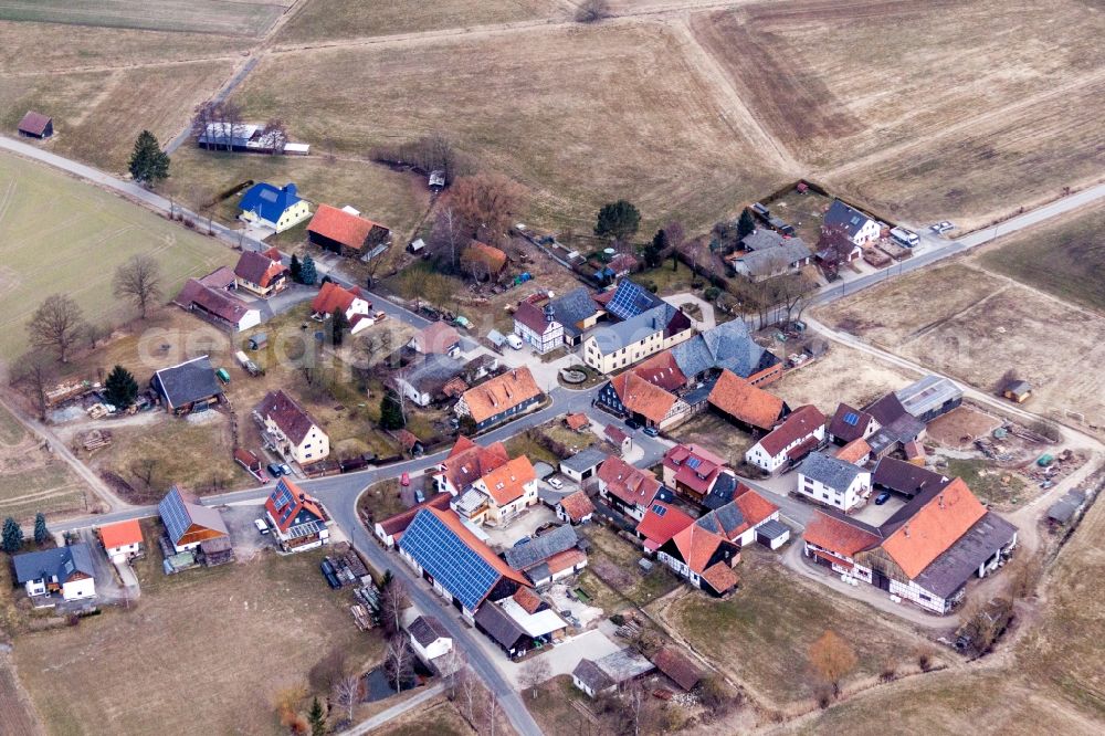 Bad Rodach from above - Village - view on the edge of agricultural fields and farmland in the district Rudelsdorf in Bad Rodach in the state Bavaria, Germany