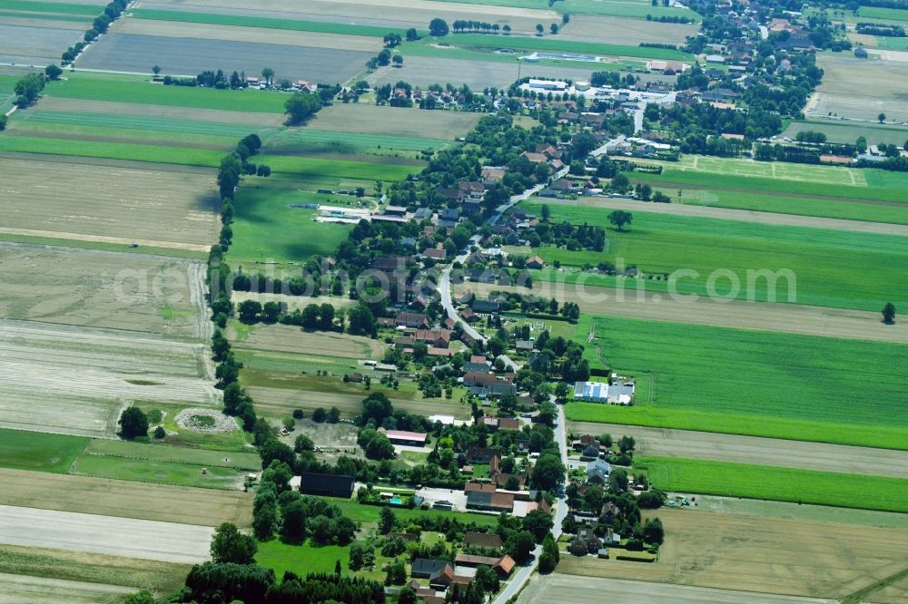 Rodewald from the bird's eye view: Village - view on the edge of agricultural fields and farmland in the district Untere Bauerschaft in Rodewald in the state Lower Saxony, Germany