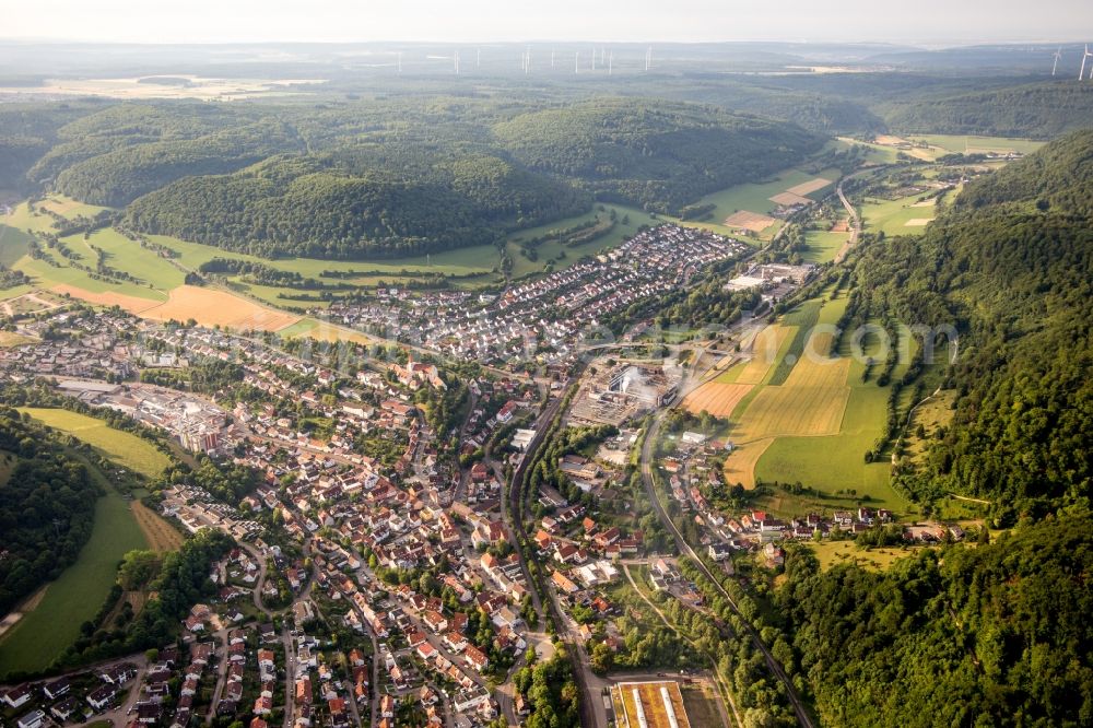 Aalen from above - Village - view on the edge of agricultural fields and farmland in the district Unterkochen in Aalen in the state Baden-Wuerttemberg, Germany