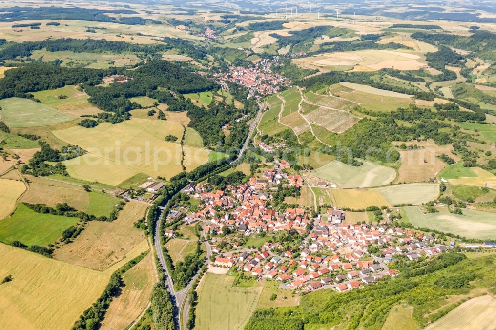 Aerial image Alsenz - Village - view on the edge of agricultural fields and farmland in Alsenz in the state Rhineland-Palatinate, Germany