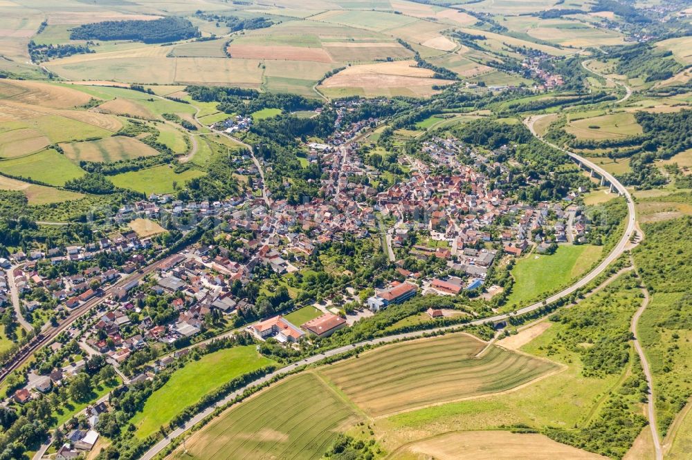 Alsenz from above - Village - view on the edge of agricultural fields and farmland in Alsenz in the state Rhineland-Palatinate, Germany