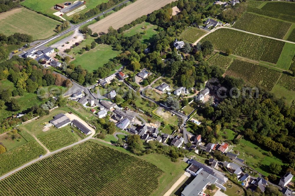 Aerial photograph Parnay - Village - view on the edge of agricultural fields, vineyards and farmland in Parnay in Pays de la Loire, France