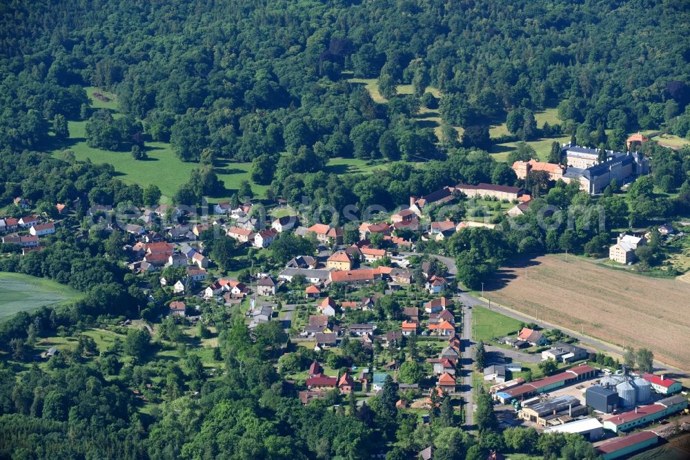 Petrohrad - Petersburg from the bird's eye view: Village - view on the edge of agricultural fields and farmland in Petrohrad - Petersburg in Ustecky kraj - Aussiger Region, Czech Republic