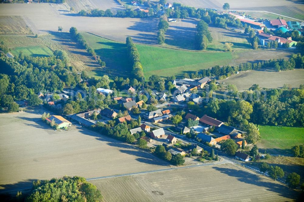 Platenlaase from above - Village - view on the edge of agricultural fields and farmland in Platenlaase in the state Lower Saxony, Germany