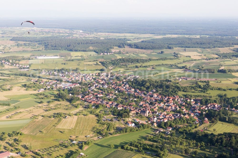 Aerial photograph Preuschdorf - Village - view on the edge of agricultural fields and farmland in Preuschdorf in Grand Est, France