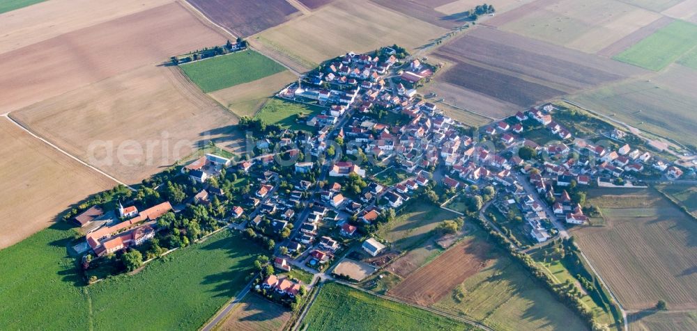 Aerial image Quirnheim - Village - view on the edge of agricultural fields and farmland in Quirnheim in the state Rhineland-Palatinate, Germany