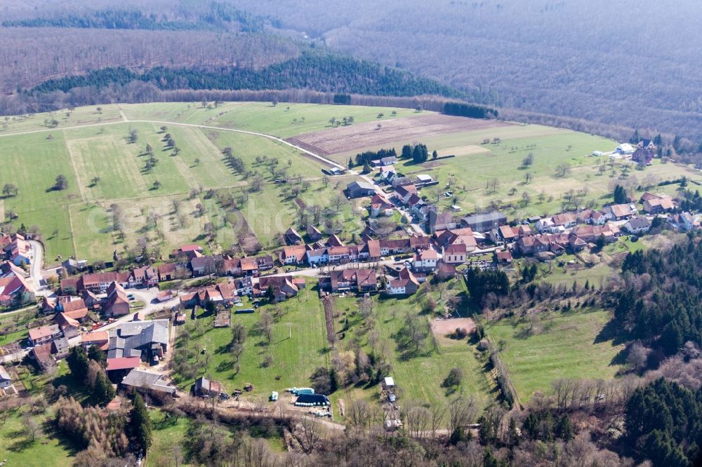 Aerial image Ratzwiller - Village - view on the edge of agricultural fields and farmland in Ratzwiller in Grand Est, France