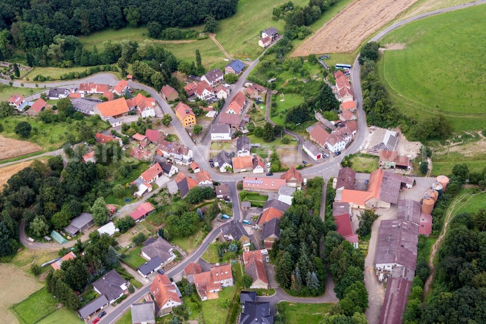 Reichsthal from above - Village - view on the edge of agricultural fields and farmland in Reichsthal in the state Rhineland-Palatinate, Germany