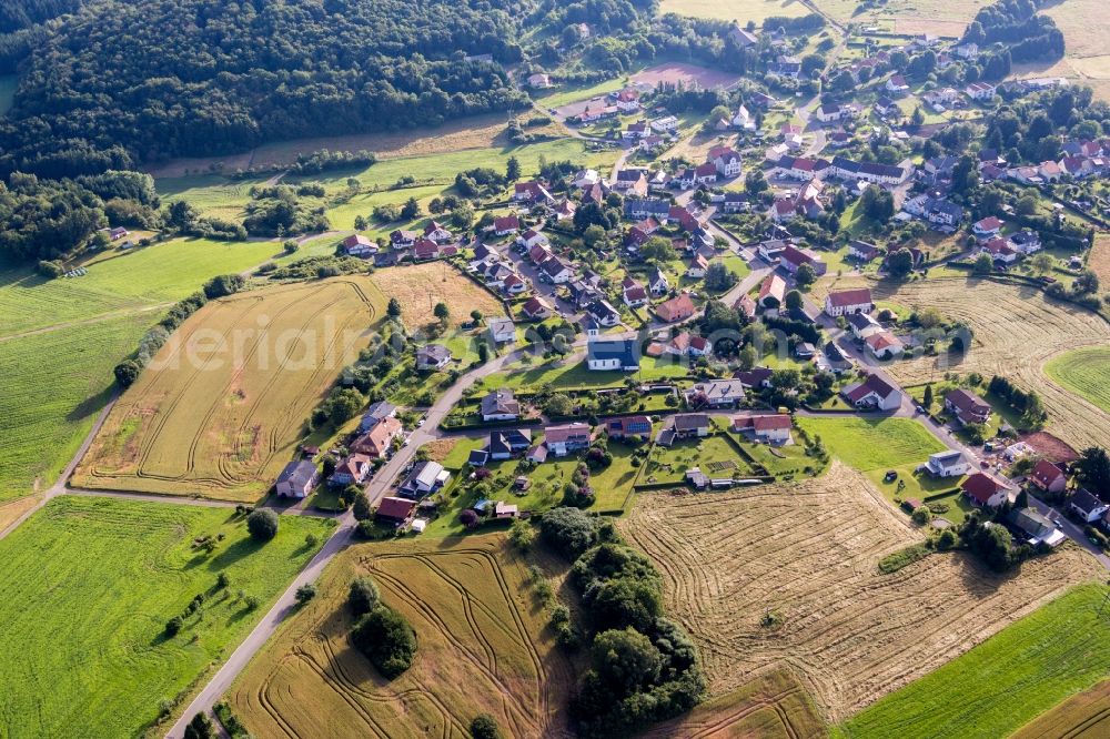 Reitscheid from above - Village - view on the edge of agricultural fields and farmland in Reitscheid in the state Saarland, Germany