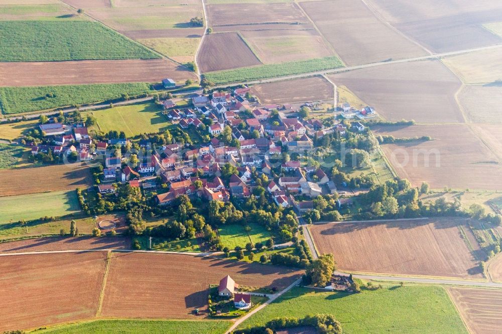 Aerial image Rittersheim - Village - view on the edge of agricultural fields and farmland in Rittersheim in the state Rhineland-Palatinate, Germany