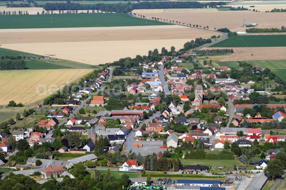 Rochau from above - Village - view on the edge of agricultural fields and farmland in Rochau in the state Saxony-Anhalt, Germany