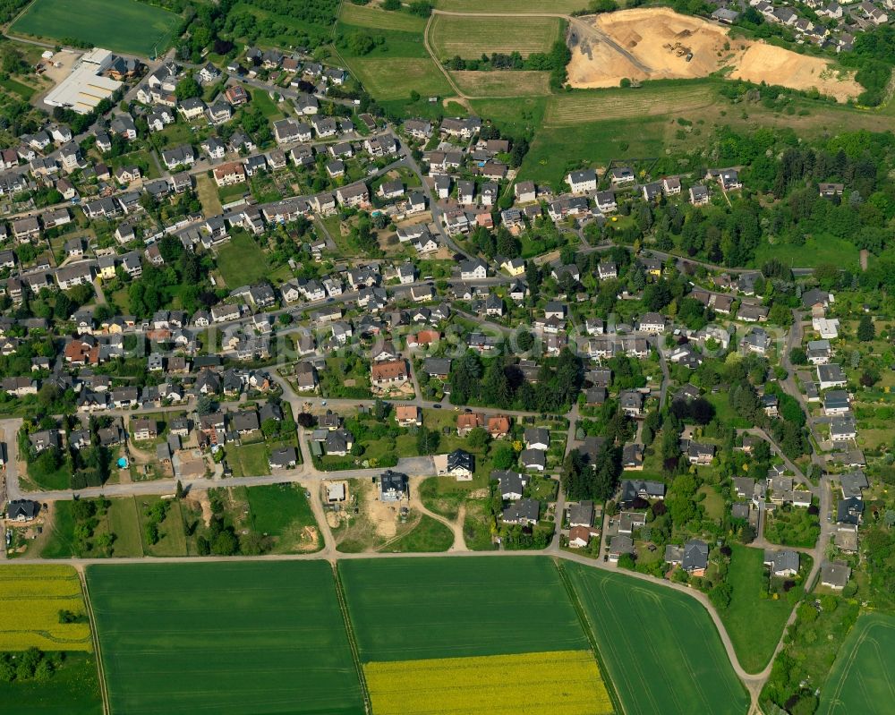 Rodenbach from above - Village - view on the edge of agricultural fields and farmland in Rodenbach in the state Rhineland-Palatinate, Germany