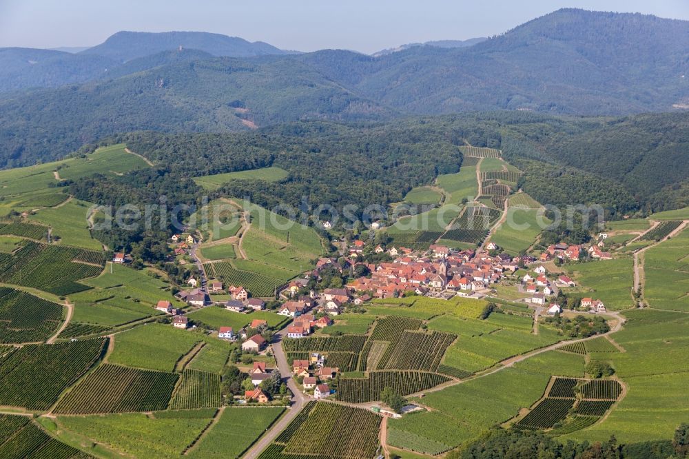 Rodern from above - Village - view on the edge of agricultural fields and farmland in Rodern in Grand Est, France