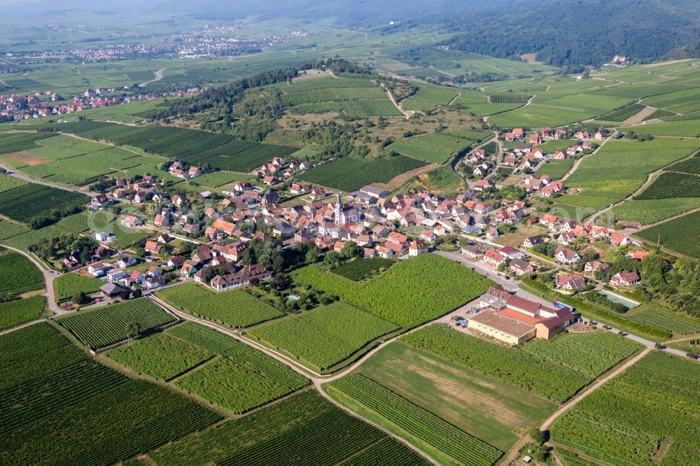 Aerial image Rorschwihr - Village - view on the edge of agricultural fields and farmland in Rorschwihr in Grand Est, France