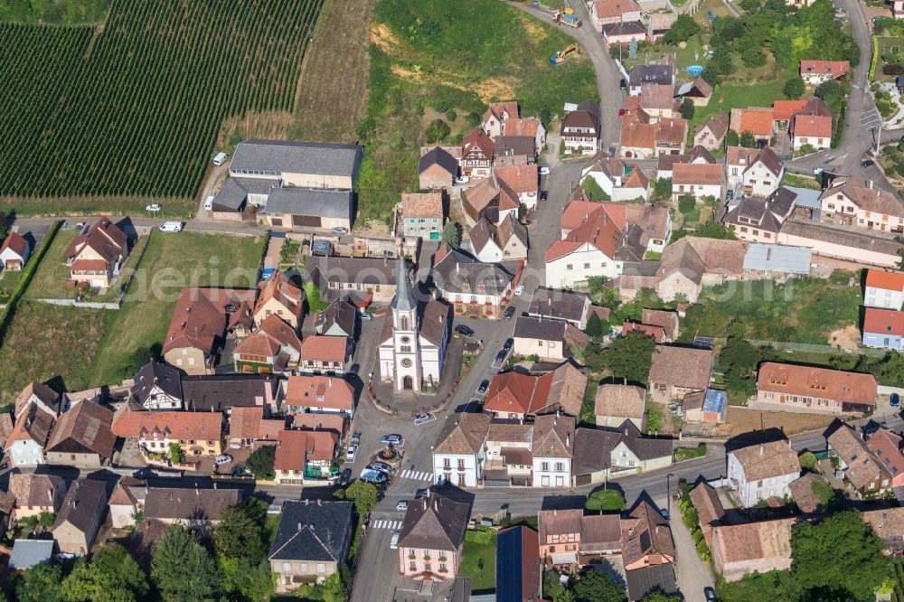 Rorschwihr from above - Village - view on the edge of agricultural fields and farmland in Rorschwihr in Grand Est, France