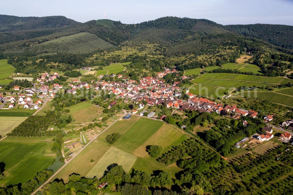 Aerial image Rott - Village - view on the edge of agricultural fields and farmland in Rott in Grand Est, France