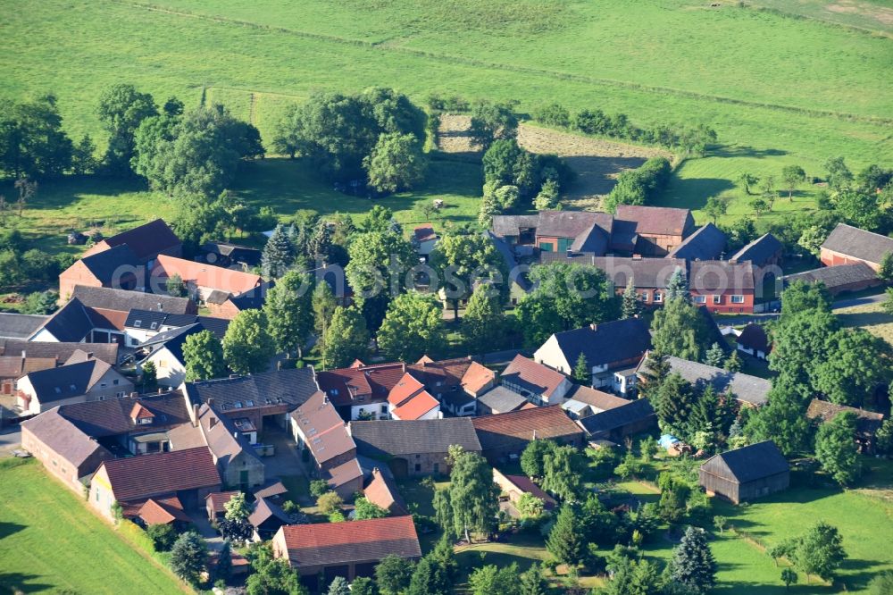 Sagritz from above - Village - view on the edge of agricultural fields and farmland in Sagritz in the state Brandenburg, Germany