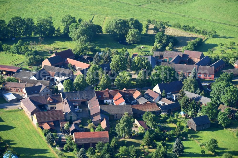 Sagritz from the bird's eye view: Village - view on the edge of agricultural fields and farmland in Sagritz in the state Brandenburg, Germany