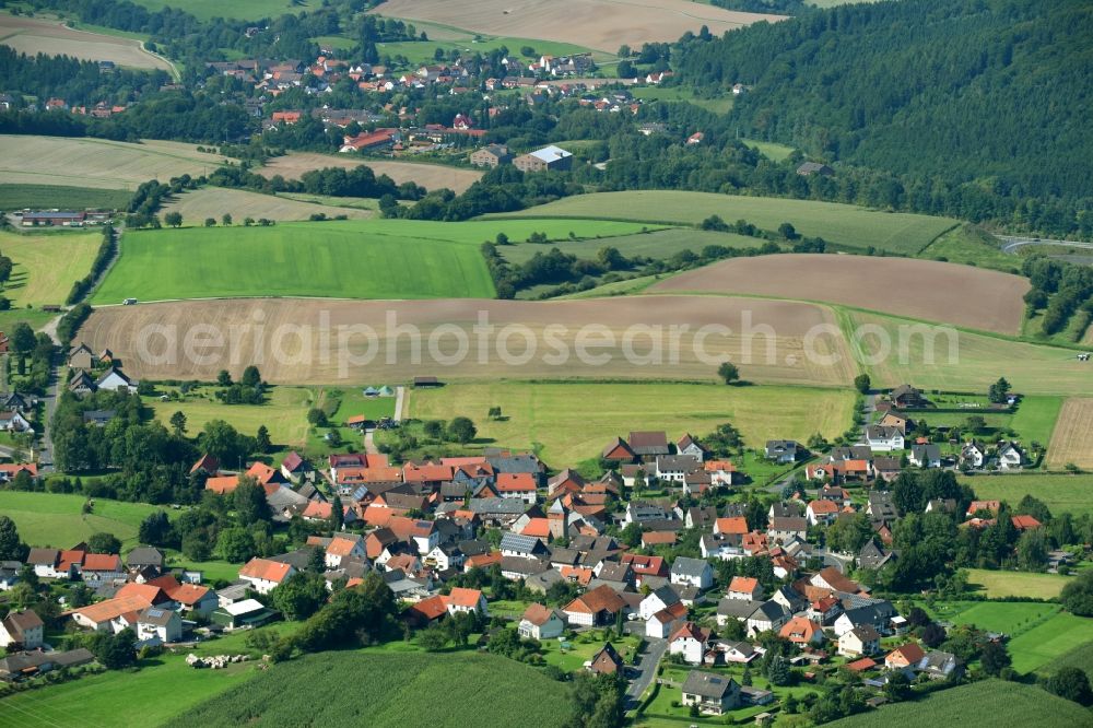 Schlarpe from the bird's eye view: Village - view on the edge of agricultural fields and farmland in Schlarpe in the state Lower Saxony, Germany