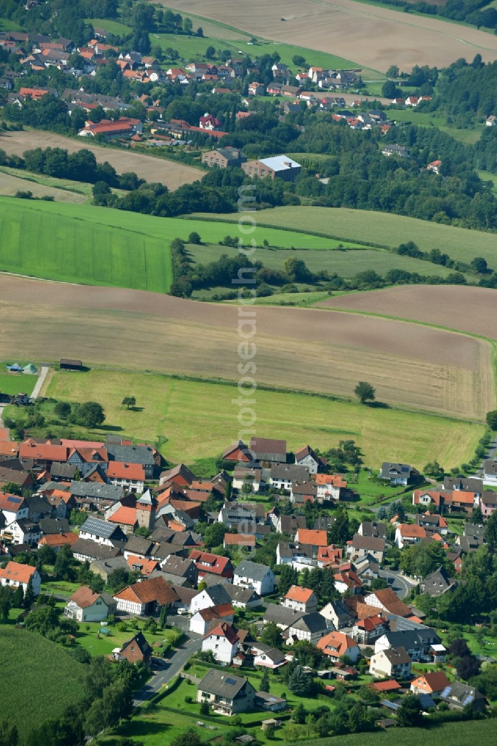 Schlarpe from above - Village - view on the edge of agricultural fields and farmland in Schlarpe in the state Lower Saxony, Germany