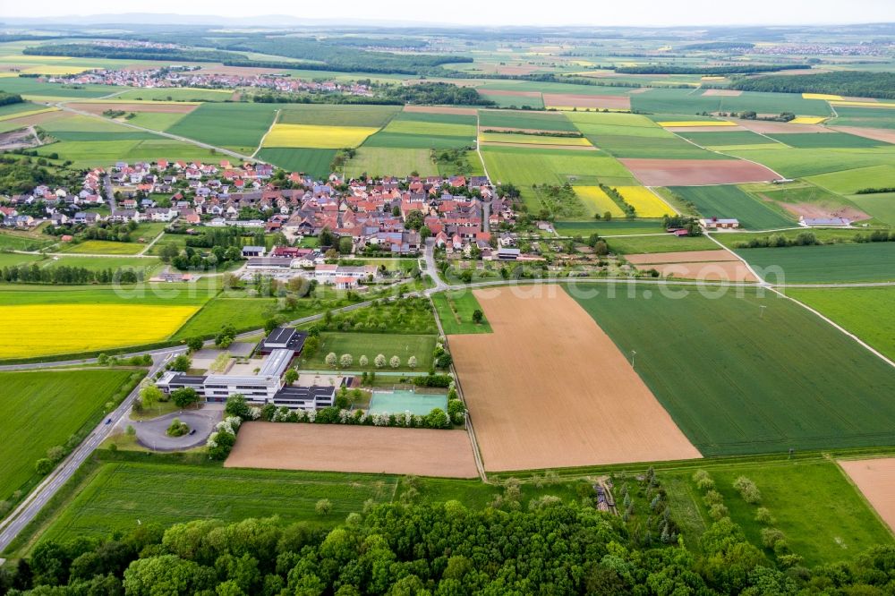 Aerial image Schleerieth - Village - view on the edge of agricultural fields and farmland in Schleerieth in the state Bavaria, Germany