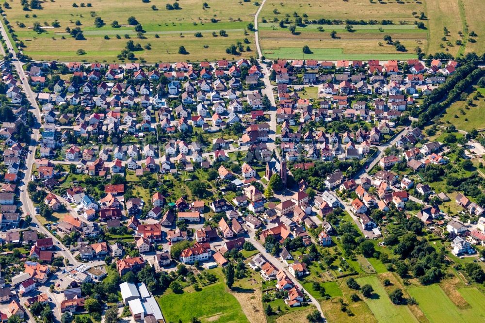 Schöllbronn from above - Village - view on the edge of agricultural fields and farmland in Schoellbronn in the state Baden-Wurttemberg, Germany