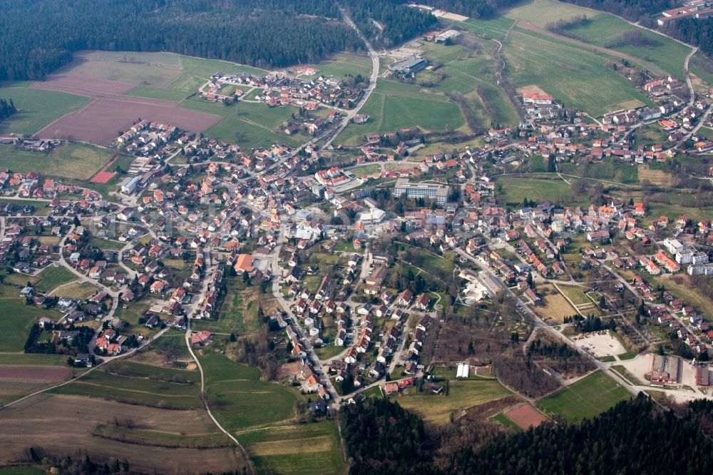 Aerial photograph Schömberg - Village - view on the edge of agricultural fields and farmland in Schoemberg in the state Baden-Wurttemberg, Germany