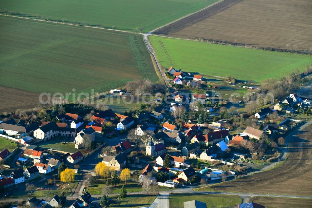 Schmirma from above - Village - view on the edge of agricultural fields and farmland in Schmirma in the state Saxony-Anhalt, Germany