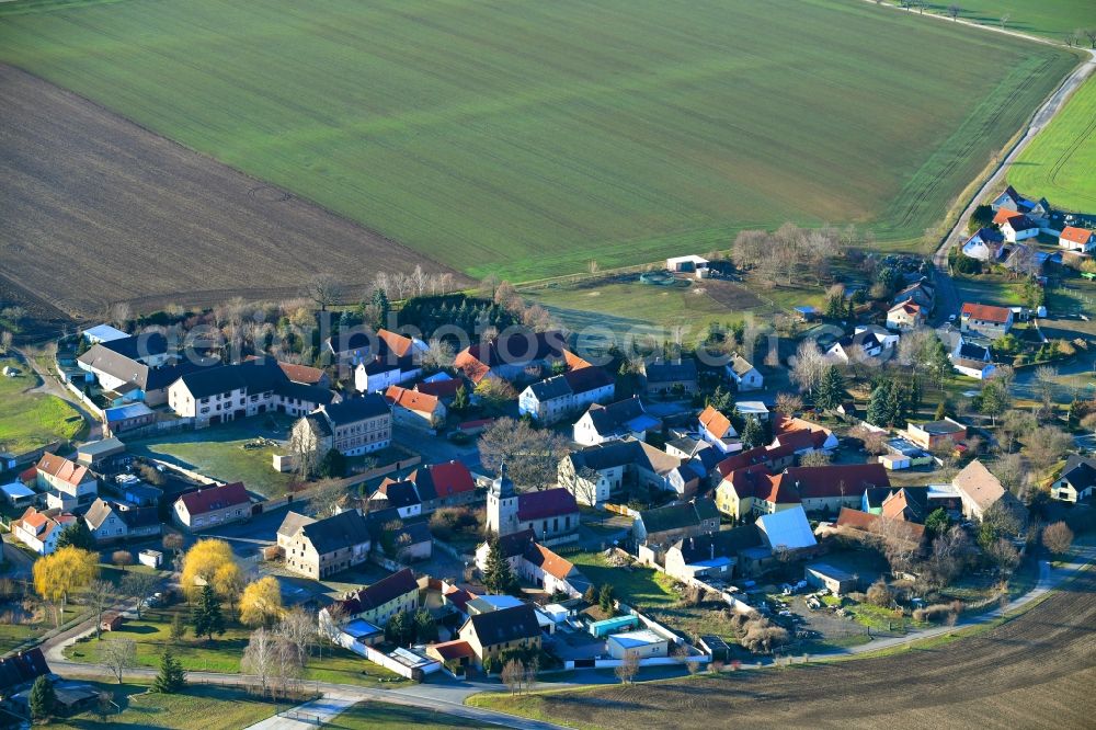 Aerial image Schmirma - Village - view on the edge of agricultural fields and farmland in Schmirma in the state Saxony-Anhalt, Germany