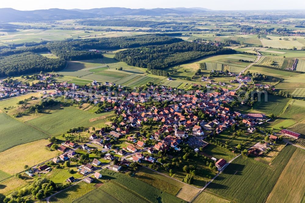 Aerial image Schoenenbourg - Village - view on the edge of agricultural fields and farmland in Schoenenbourg in Grand Est, France